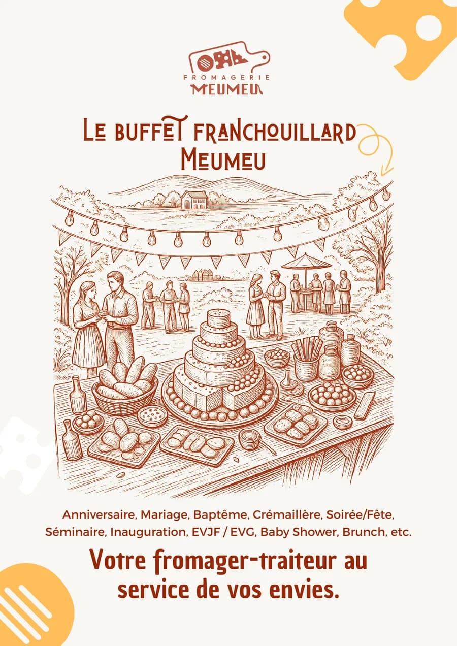 Couverture de la brochure traiteur 2026 de la Fromagerie Meumeu